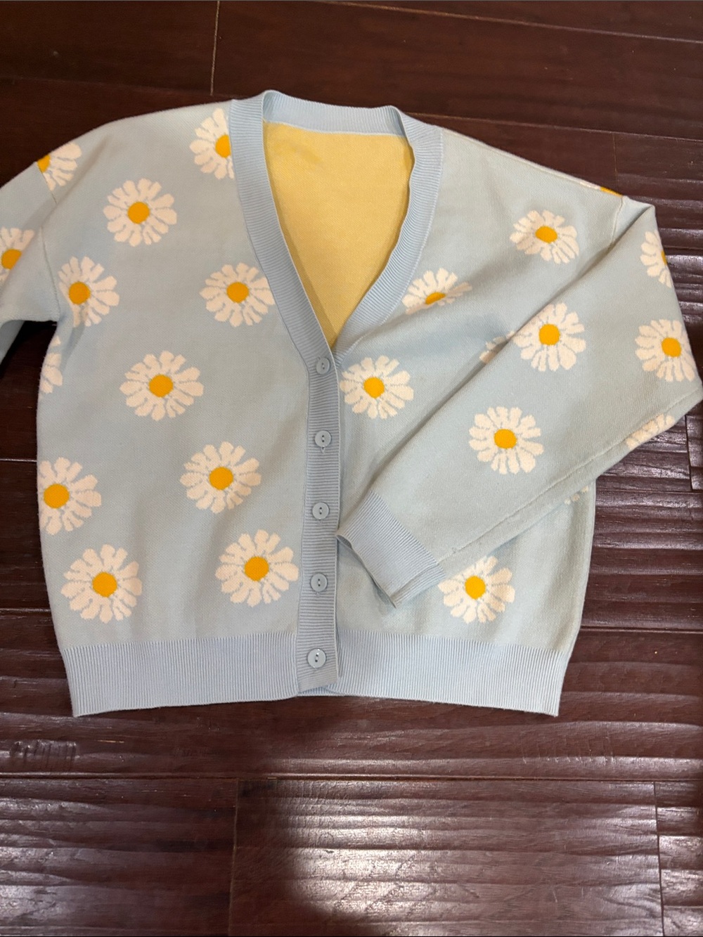 Source Unknown Light Blue Daisy Print Button-Up Cardigan